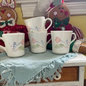 Corningware White Mugs with Floral Design